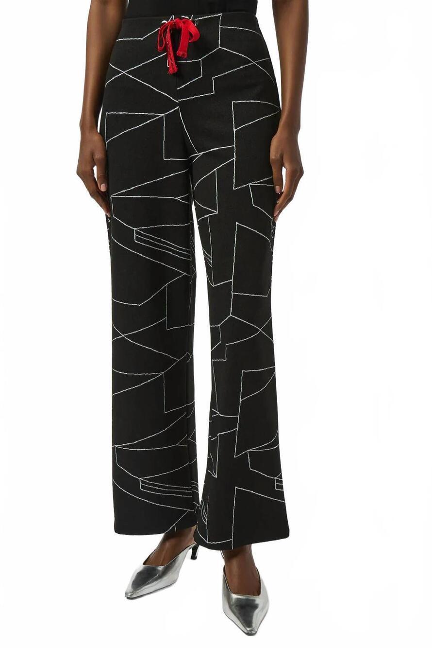 NEW JOSEPH RIBKOFF abstract print pull on wide leg pants in black